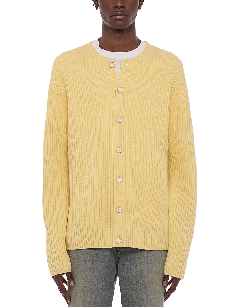 Helmut Lang Ribbed Crewneck Rustic Wool Cardigan