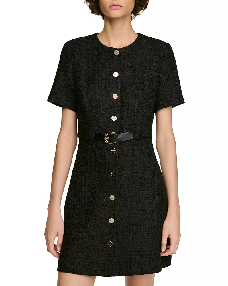 Sandro Palace Tweed Belted Dress