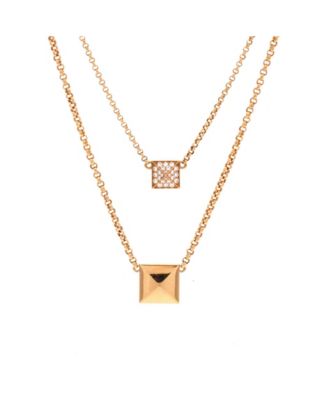 Pre-Owned HERMES Clou d'H Double Pendant Necklace 18K Rose Gold with Diamonds, 16.25"