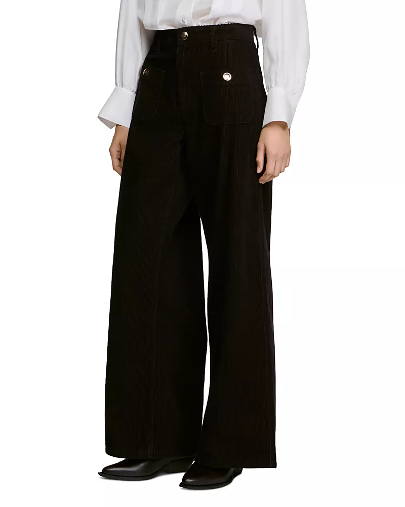 Sandro Bastiaan Corduroy Patch Pocket Wide Leg Pants