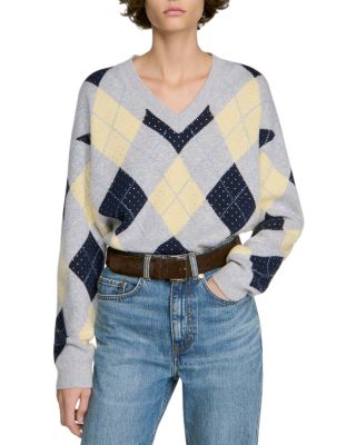 Jennie Wool Rhinestone Argyle Sweater
