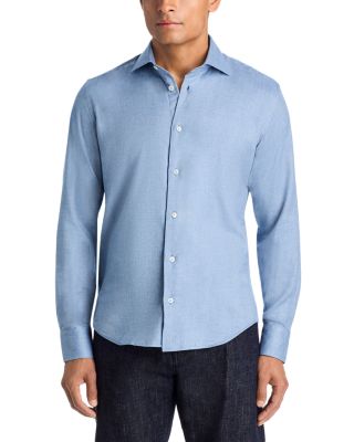 Brushed Cotton & Lyocell Herringbone Sport Shirt
