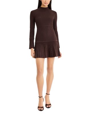 Knit Mock Neck Long Sleeve Mini Fit and Flare Dress