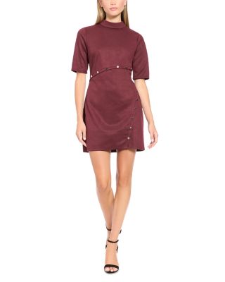 Faux Suede Elbow Sleeve Studded Mini Dress