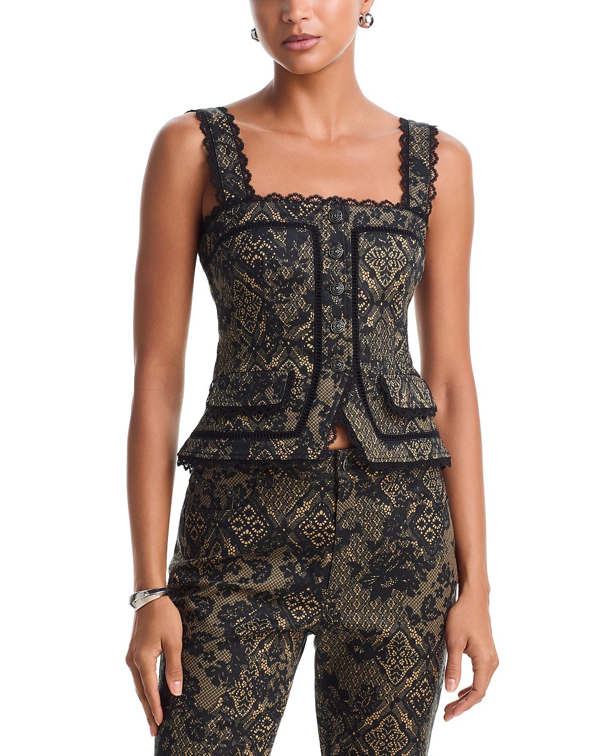 Cinq a Sept Myra Printed Patchwork Lace Top