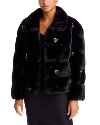 Embellished Faux Fur Coat - Exclusive
