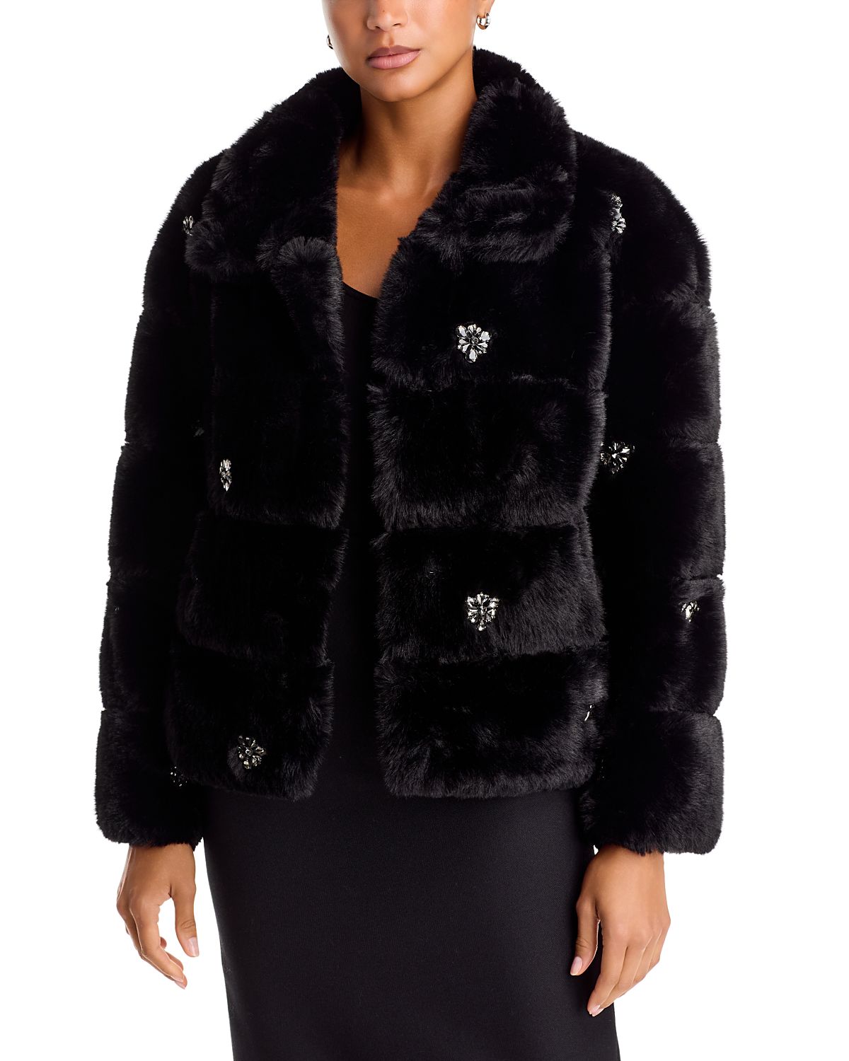 Aqua Embellished Faux Fur Coat - Exclusive