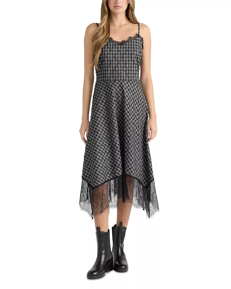 Nvlt Plaid Lace Trim Handkerchief Midi Dress