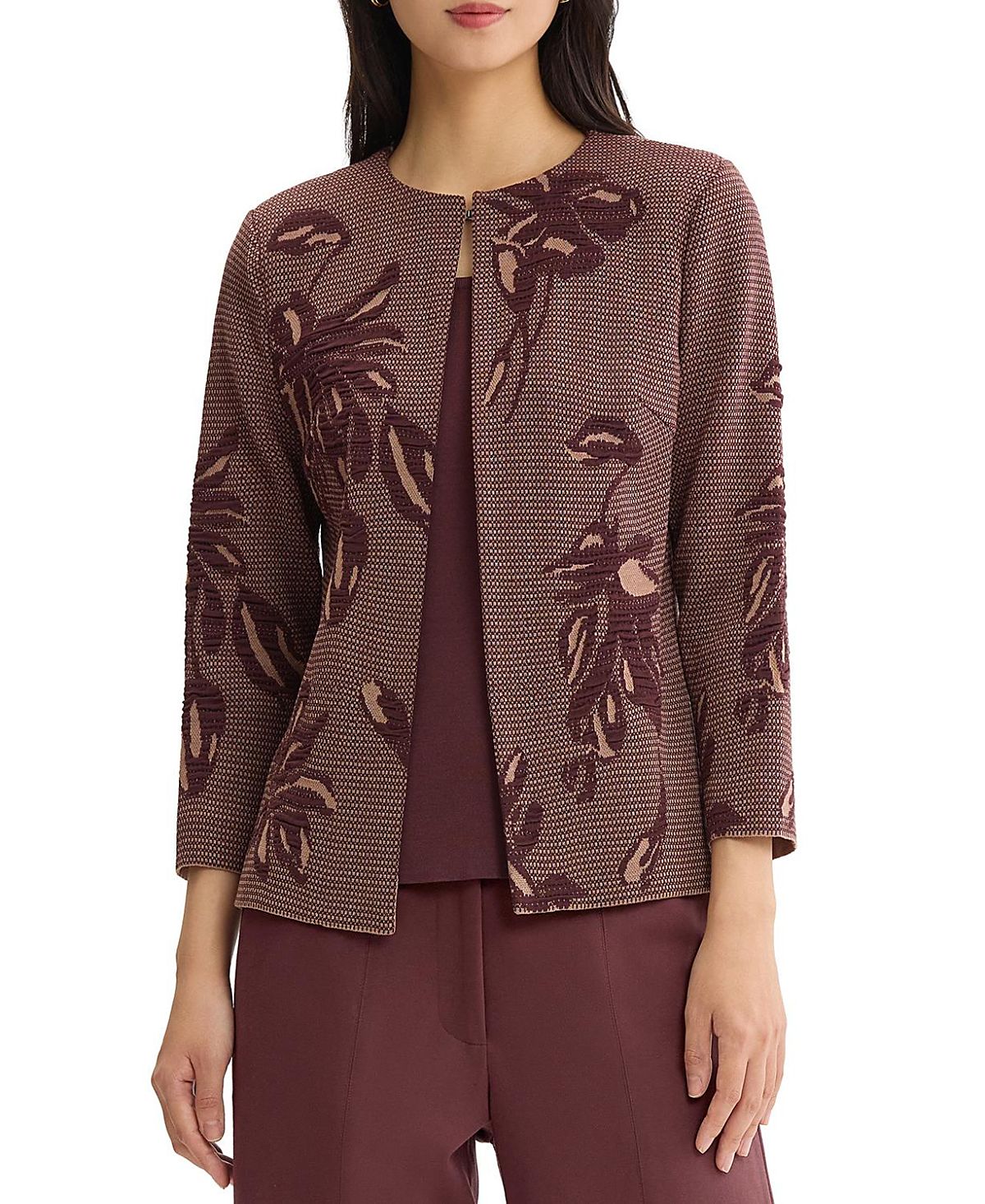 Misook Heritage Floral Jacquard Flat Knit Jacket