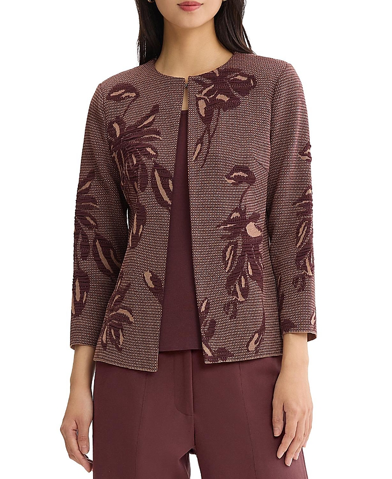 Misook Heritage Floral Jacquard Flat Knit Jacket