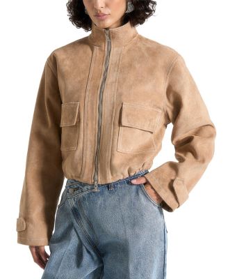 Nawel Suede Contrast Stitch Jacket with Cinched Hem