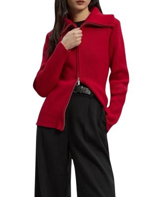 Cotton Zip Through Collar Knit Cardigan