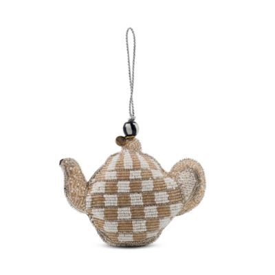 Mocha Check Teapot Beaded Ornament