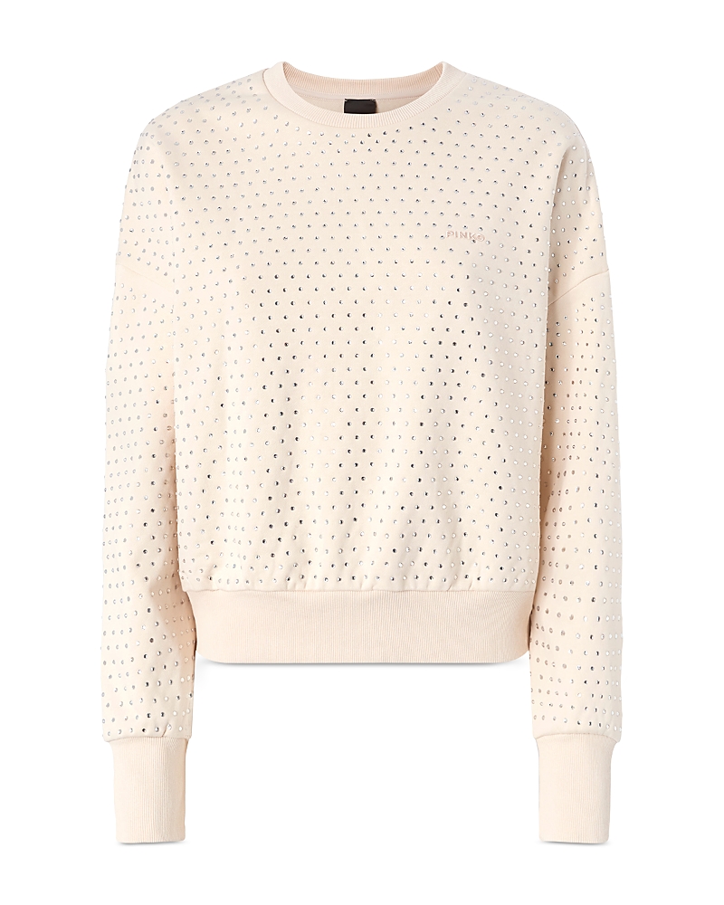 Pinko Studded Cotton Sweatshirt In Birch Beige
