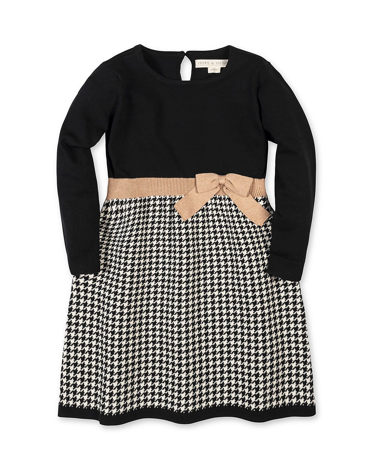 Hope & Henry Girls' Organic Long Sleeve Skater Sweater Dress with Bow - Little Kid, Big Kid