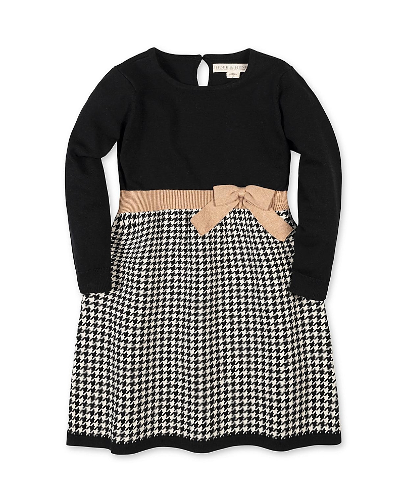Hope & Henry Girls' Organic Long Sleeve Skater Sweater Dress with Bow - Little Kid, Big Kid