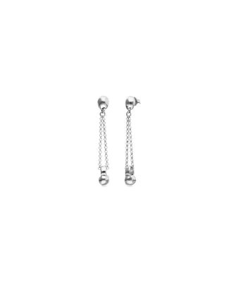 Sterling Silver-Plated Earrings with Long Chain and Dial Detail