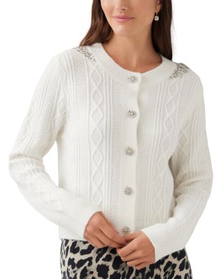 Embellished Crewneck Cardigan Sweater