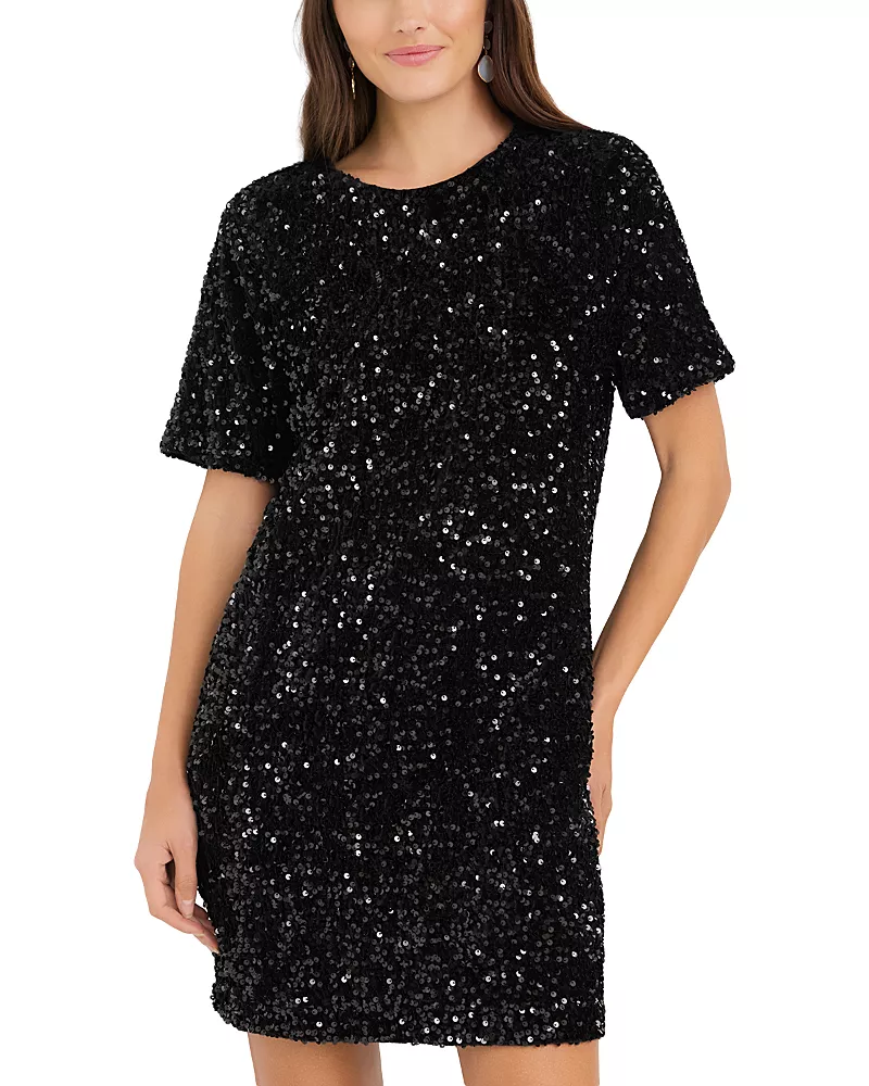 Karen Kane Velvet Sequin Short Sleeve Dress