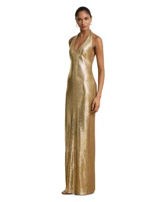 Sequined Tulle Halter Gown