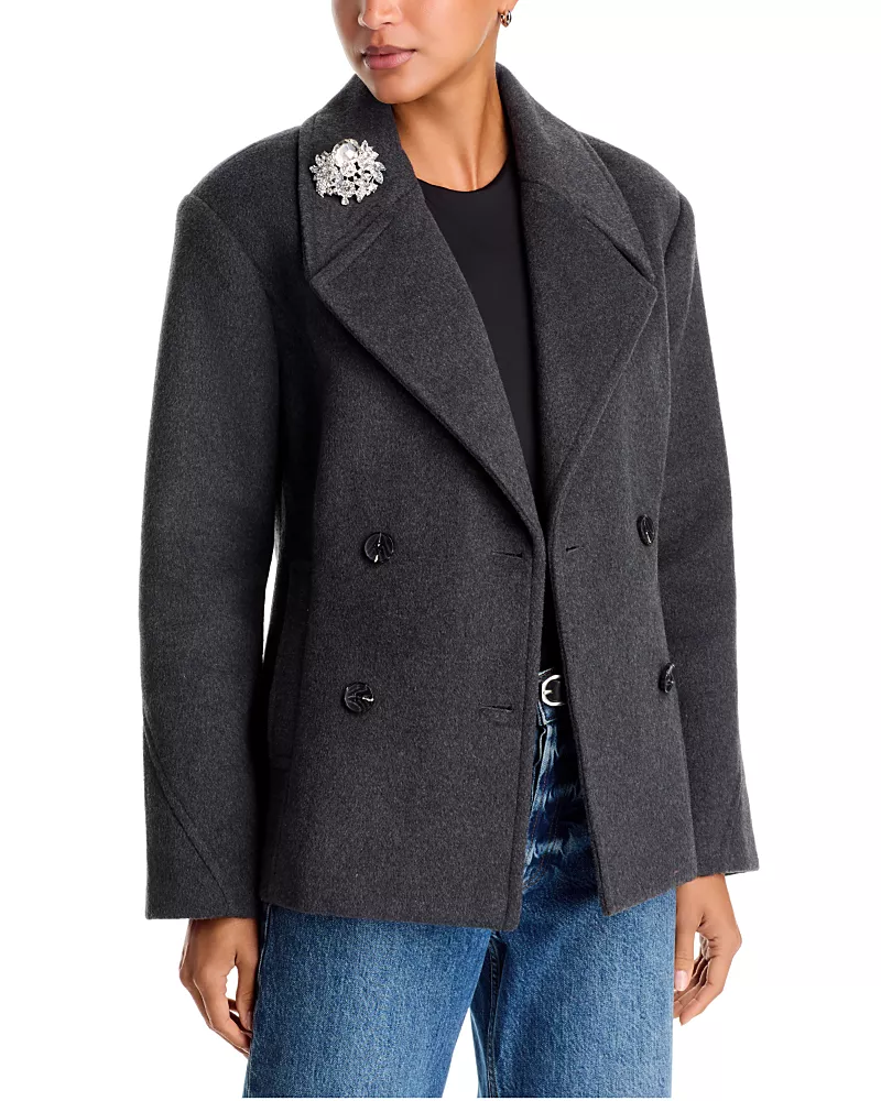 Aqua Embellished Hourglass Double Breasted Peacoat - Exclusive