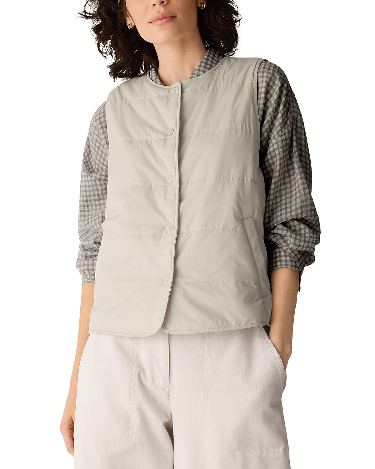 Eileen Fisher Nylon Round Neck Quilted Vest