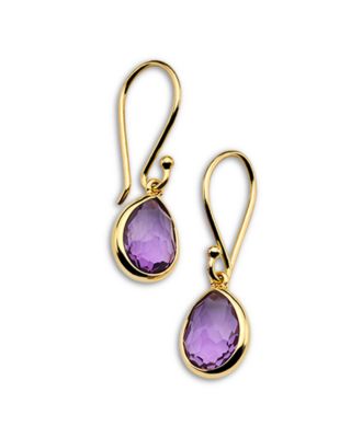 18K Yellow Gold Rock Candy Dark Amethyst Pair Bezel Drop Earrings