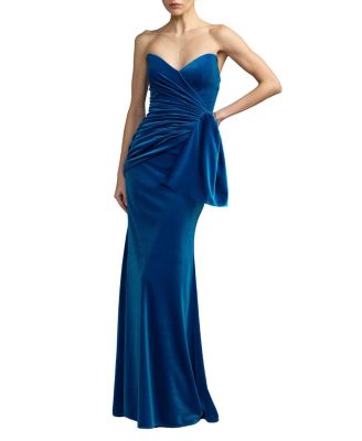 Mac Duggal Strapless Draped Velvet Column Gown