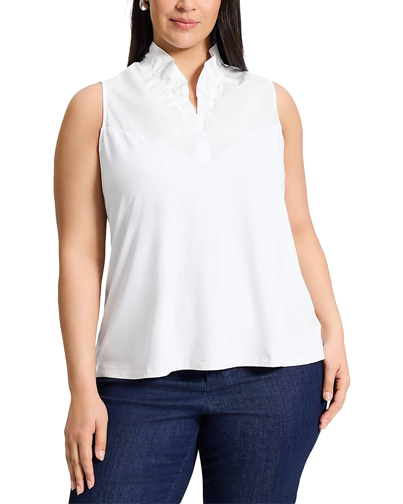 Foxcroft Plus Tammy Mixed Media Sleeveless Top In White
