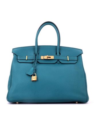 Birkin 35 Handbag Blue Clemence with Gold Hardware