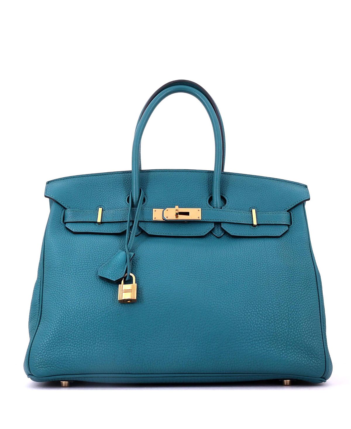 Pre-Owned HERMES Birkin 35 Handbag Blue Clemence with Gold Hardware