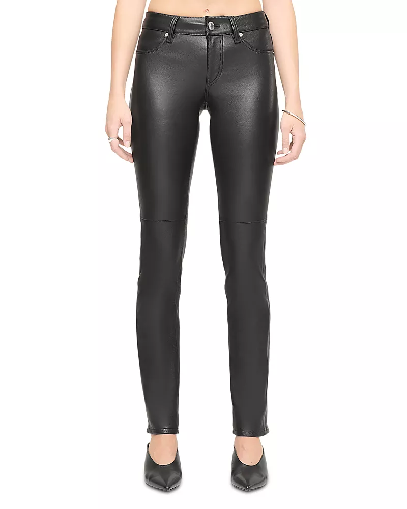 Re/Done Leather Slim Fit Mid Rise Straight Leg Jeans in Black