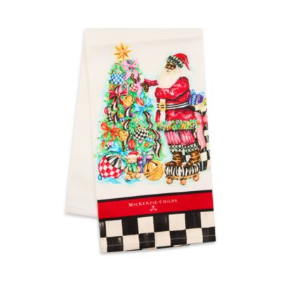 Tree Trimming Santa Printed Dish Towel