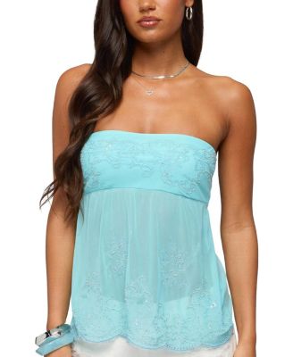  Corra Rhinestone Lace Cutout Top