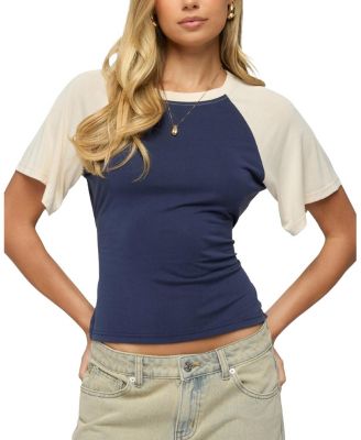 Fraise Contrast Back Tie Raglan Top