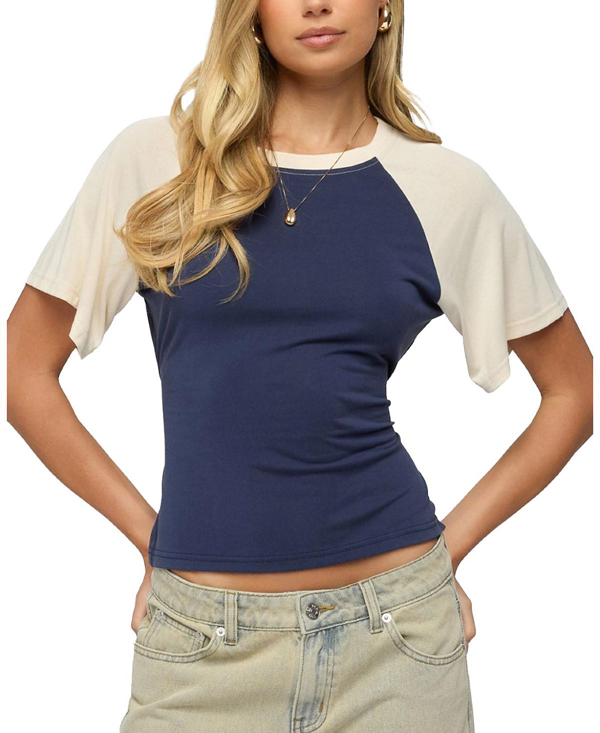 Edikted Fraise Contrast Back Tie Raglan Top