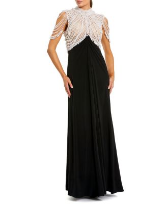 Mac Duggal Jersey Gown With Draped Pearl Beading