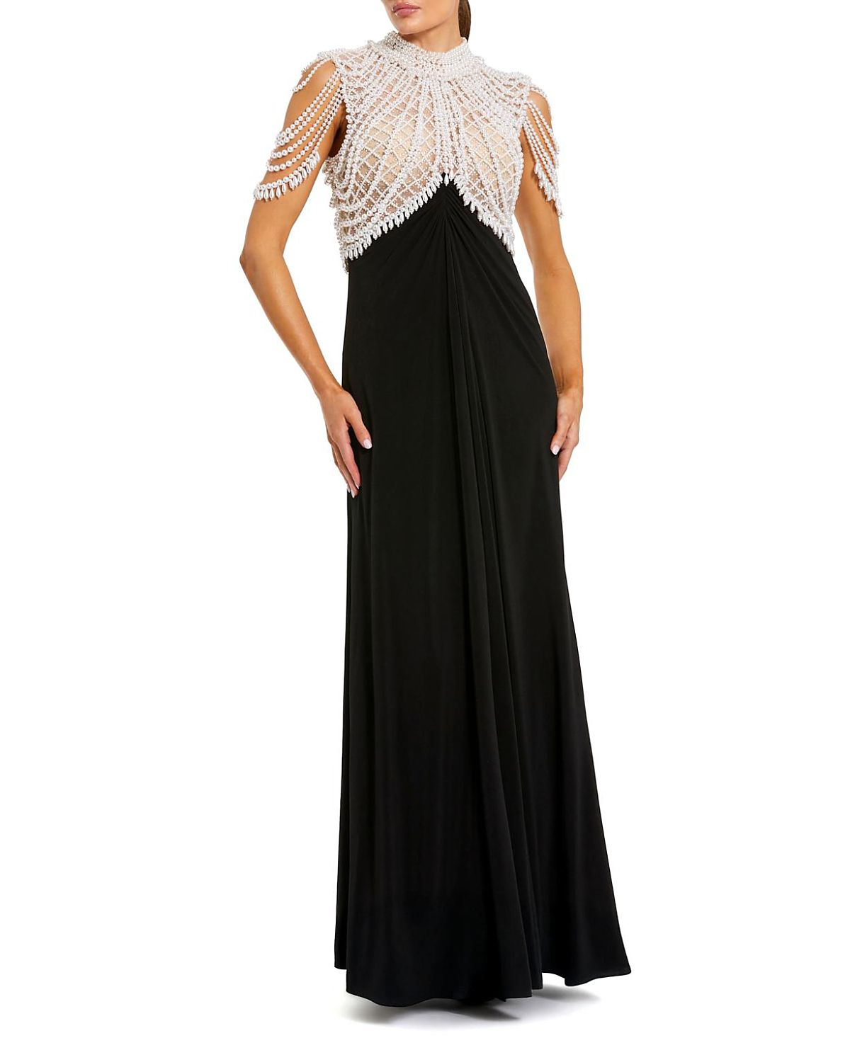 Mac Duggal Jersey Gown With Draped Pearl Beading