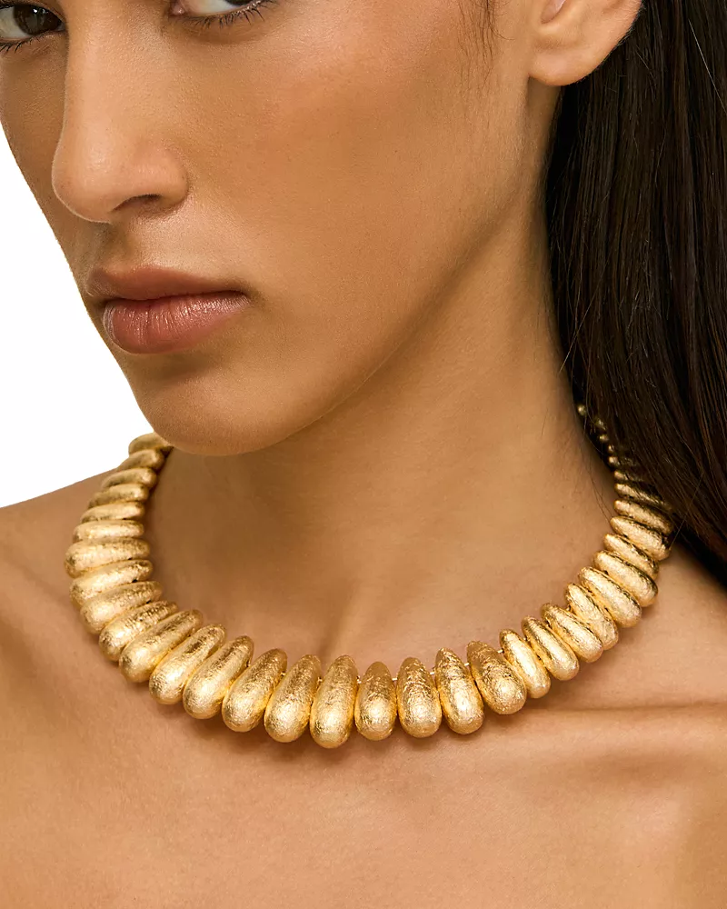 Cult Gaia Allegra Foiled Wood Choker Necklace, 14.5