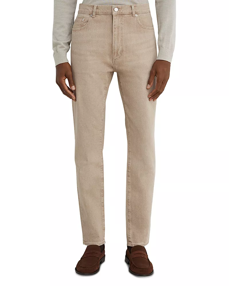 Reiss Arctic Cotton Blend Slim Fit Jeans in Beige
