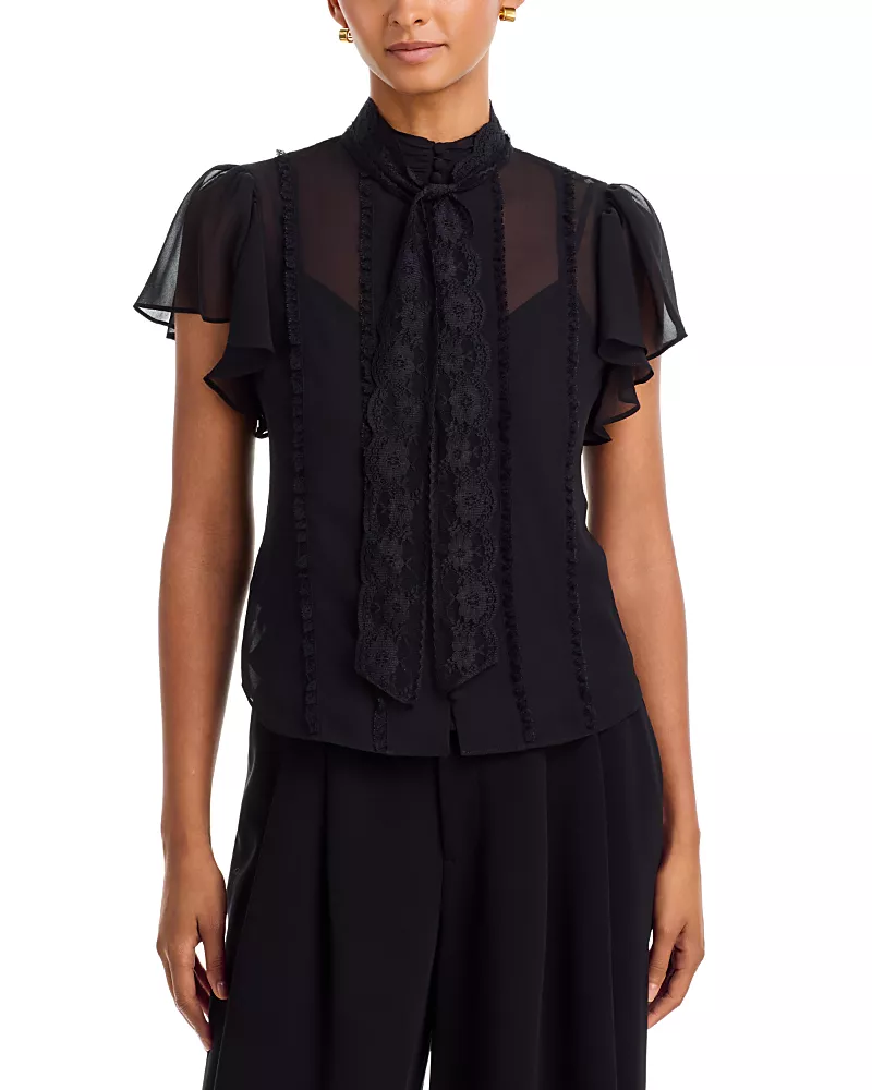 Cinq a Sept Virelle Ruffle Tie Neck Blouse