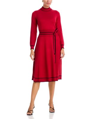 Contrast Trim Belted Dress
