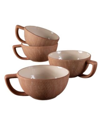  Rust Crosshatch Latte Mugs, Set of 4