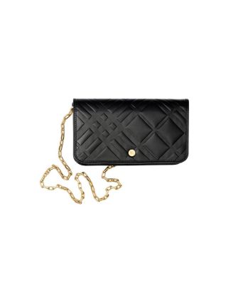Embossed Check Chain Strap Leather Wallet
