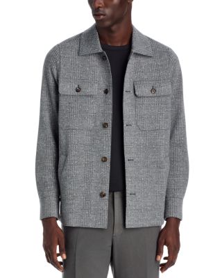 Tonal Plaid Wool Jersey Overshirt