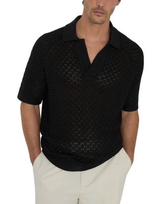 Raffarty Cotton Blend Open Collar Crochet Polo Shirt