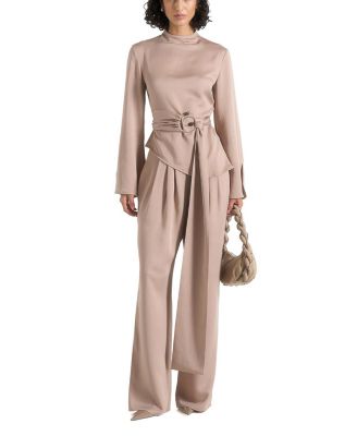 Aurore High Neck Pleated Jumpsuit with Wrap Waist