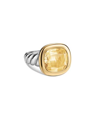 Dy Mercer Color Stone Ring in Sterling Silver with 14K Yellow Gold and Champagne Citrine, 13.5mm