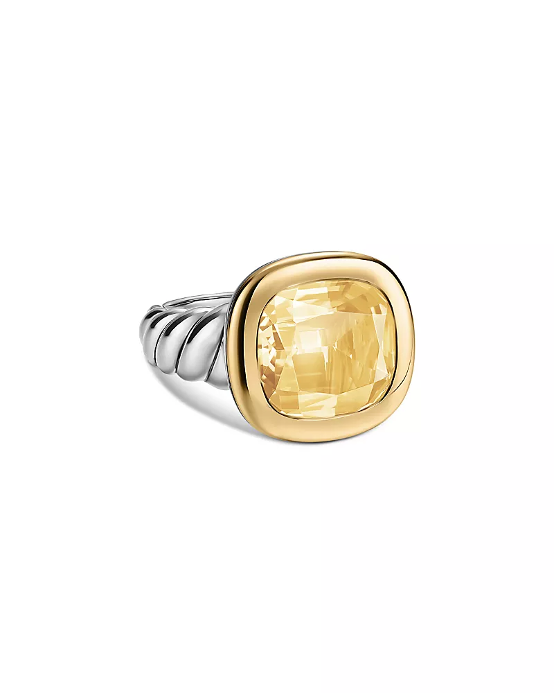 Dy Mercer Color Stone Ring in Sterling Silver with 14K Yellow Gold and Champagne Citrine, 13.5mm