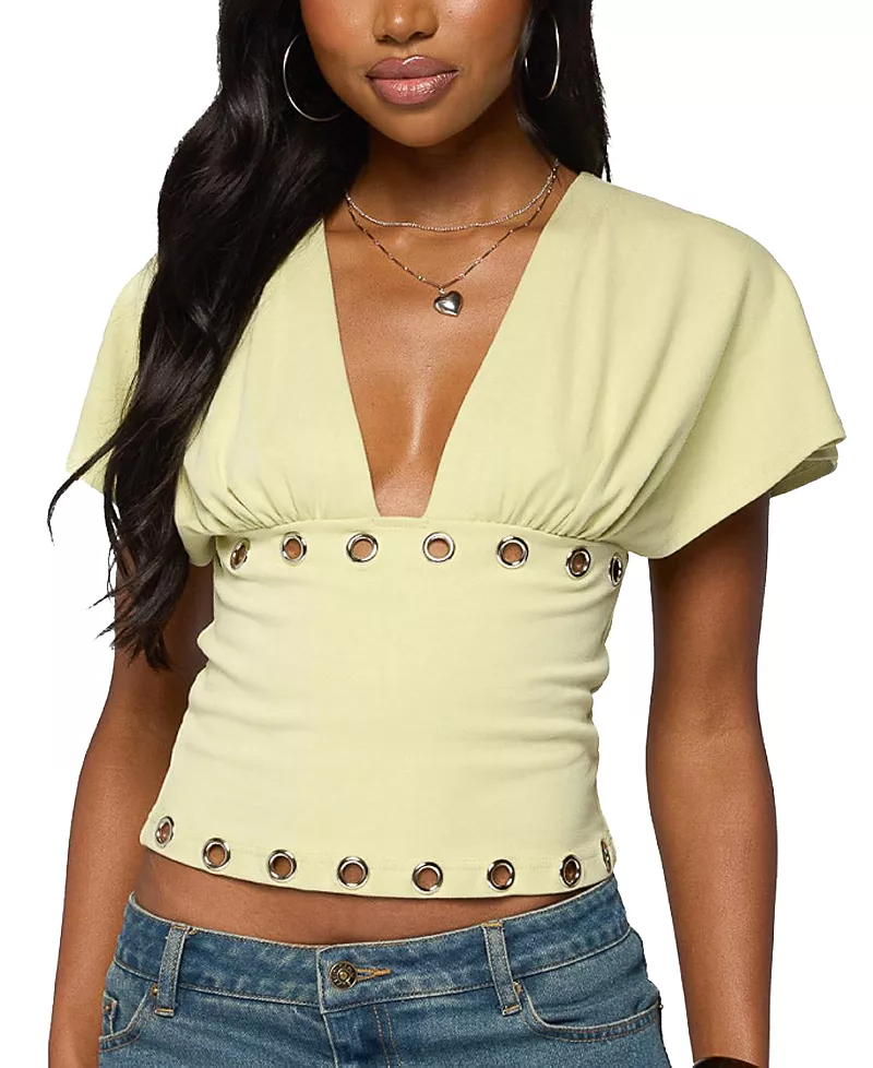 Edikted Isi Grommet Flutter Plunge Neck Top